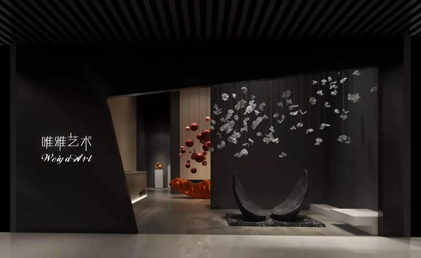 Weiya showroom with several sculptures displayed in an interior setting