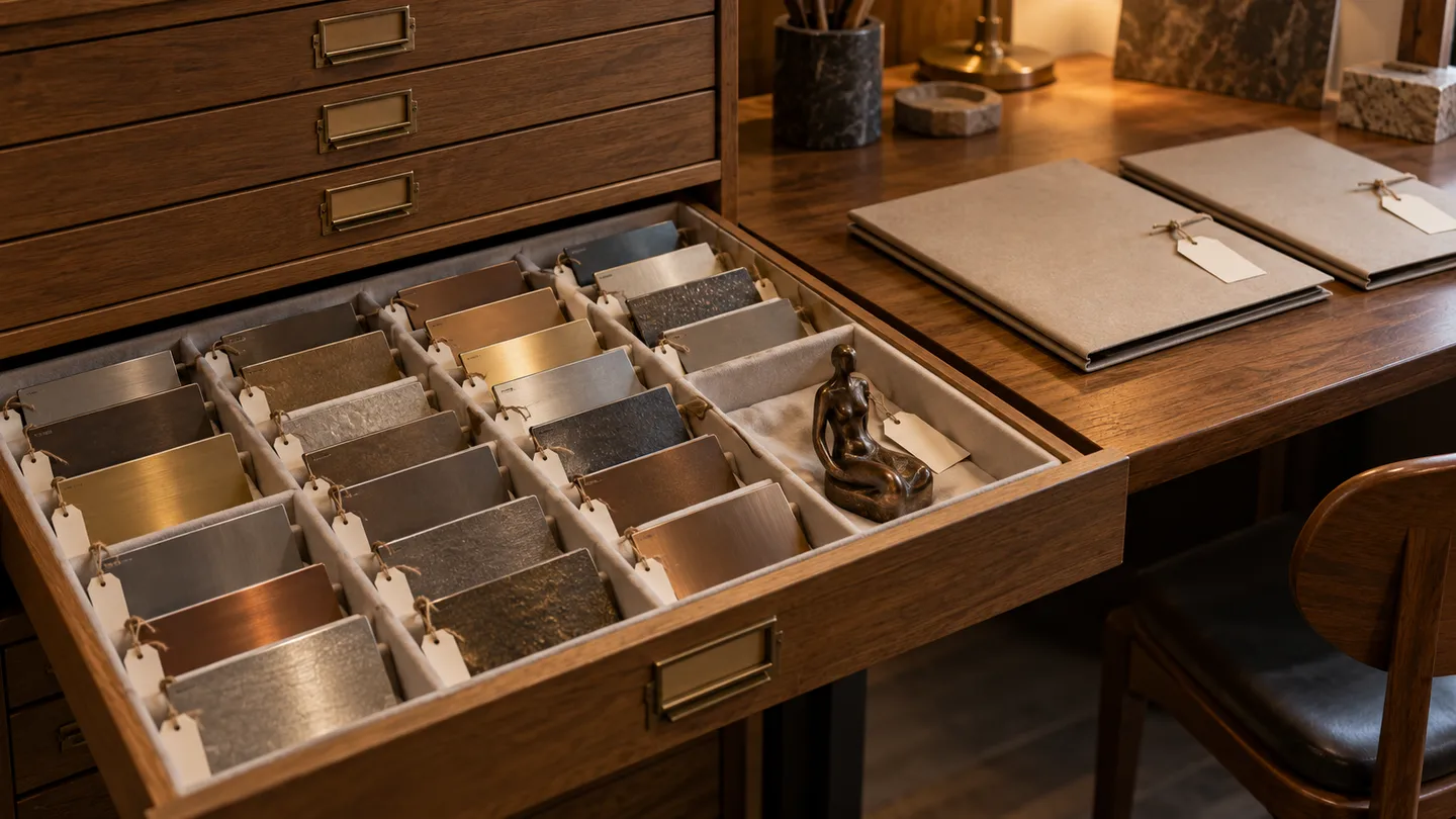 AI concept of separated retained metal samples in a drawer beside matched reference folders